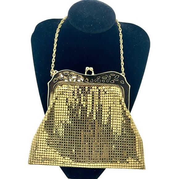 Whiting & Davis Handbags - Whiting & Davis Mesh Purse Art Deco Gold Tone Vintage Evening Bag Chain Strap